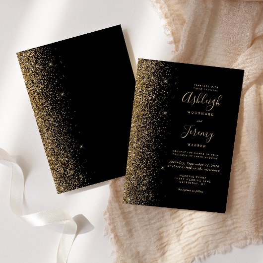 Moderne Black Gold Imitate Glitzer Edge Wedding Einladung
