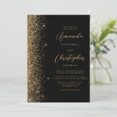 Moderne Black Gold Imitate Glitzer Script Hochzeit Einladung (Stehend Vorderseite)