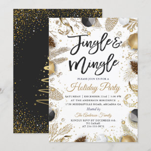 Moderne Black Gold Jingle und Mingle Holiday Party Einladung