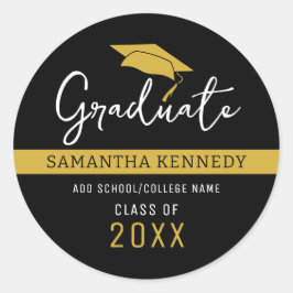 Moderne Black & Gold-Klasse der Grad Cap 2025 Runder Aufkleber
