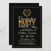 Moderne Black Gold Law School Graduation Party Einladung (Vorne/Hinten)