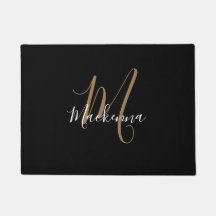 Moderne Black Gold Monogram Chic Girl Script Name