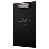 Moderne Black Gold Monogram Chic Girl Script Name Klemmbrett (Links)