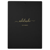 Moderne Black Gold Monogram Chic Girl Script Name Klemmbrett (Rückseite)