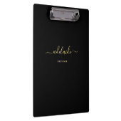 Moderne Black Gold Monogram Chic Girl Script Name Klemmbrett (Rechts)