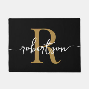 Moderne Black Gold Monogram Familienname Script Do Fußmatte