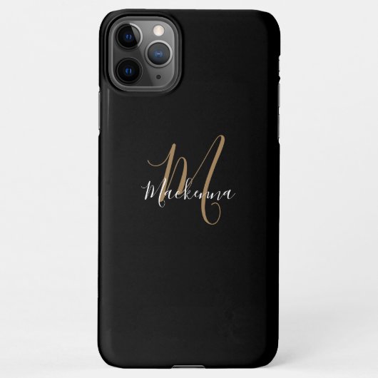 Moderne Black Gold Monogram Girl Script Name Chic iPhone Hülle (Rückseite)