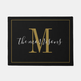 Moderne Black Gold Monogram Newlyweds Wedding Fußmatte