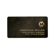 Moderne Black Gold Monogram Rücksendeadresse