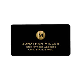 Moderne Black Gold Monogram Rücksendeadresse Adressaufkleber