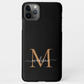 Moderne Black Gold Monogram Script Name iPhone Fal Hülle (Rückseite)