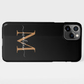 Moderne Black Gold Monogram Script Name iPhone Fal Hülle (Rückseite (Horizontal))