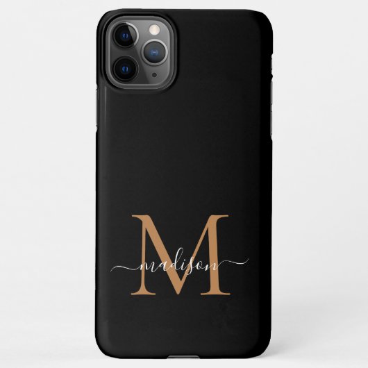 Moderne Black Gold Monogram Script Name iPhone Fal iPhone Hülle (Rückseite)