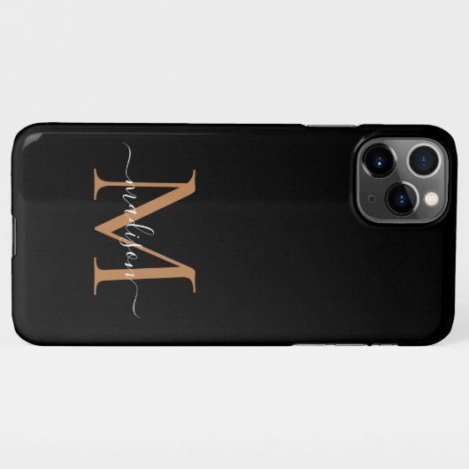 Moderne Black Gold Monogram Script Name iPhone Fal iPhone Hülle (Rückseite (Horizontal))