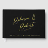 Moderne Black Gold Monogram Wedding Gästebuch (Vorderseite)