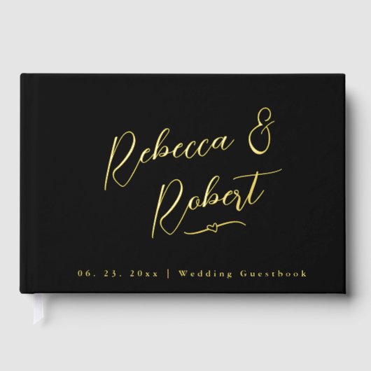 Moderne Black Gold Monogram Wedding Gästebuch (Vorderseite)