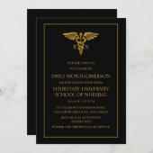Moderne Black Gold Nursing School RN Abschluss Einladung (Vorne/Hinten)