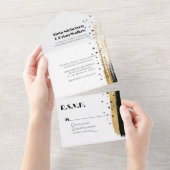 Moderne Black Gold Paint Swash Border Wedding All In One Einladung (Abreißen)