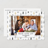 Moderne Black & Gold Peace Liebe Joy Christmas Tre Ankündigungspostkarte (Vorne/Hinten)