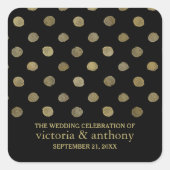 Moderne Black & Gold Polka Dots Gastgeschenk Hochz Quadratischer Aufkleber (Vorderseite)
