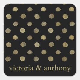 Moderne Black & Gold Polka Dots Gastgeschenk Hochz Quadratischer Aufkleber