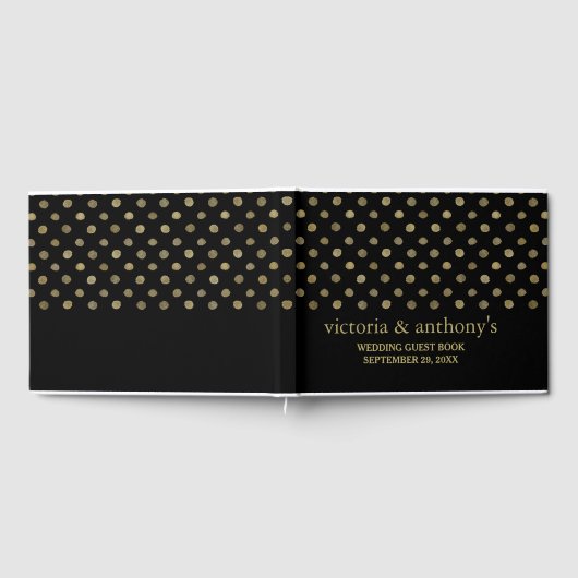Moderne Black & Gold Polka Dots Hochzeit Gästebuch (Voll)