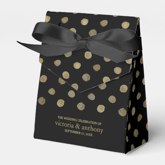 Moderne Black & Gold Polka Dots Hochzeit Geschenkschachtel (Vorderseite)