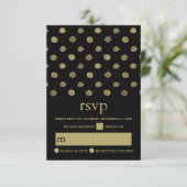 Moderne Black & Gold Polka Dots Hochzeit RSVP Karte (Stehend Vorderseite)