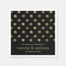 Moderne Black & Gold Polka Dots Hochzeit Serviette