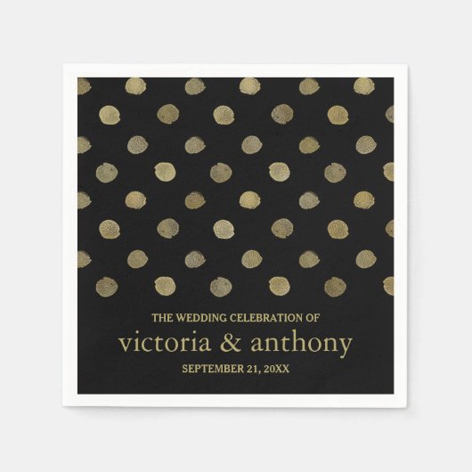 Moderne Black & Gold Polka Dots Hochzeit Serviette (Vorderseite)
