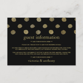 Moderne Black & Gold Polka Dots Hochzeitsdetails Begleitkarte