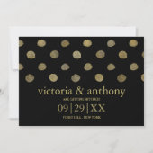 Moderne Black & Gold Polka Dots Save the Date (Vorderseite)