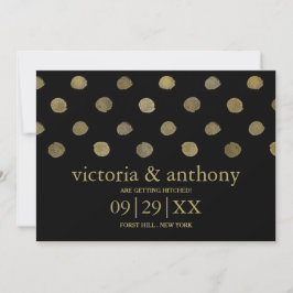 Moderne Black & Gold Polka Dots Save the Date