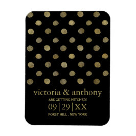 Moderne Black & Gold Polka Dots Save the Date Magnet