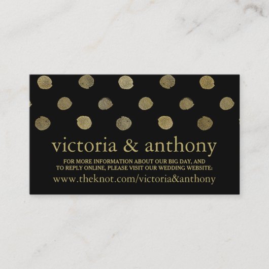 Moderne Black & Gold Polka Dots Wedding Website Begleitkarte (Vorderseite)