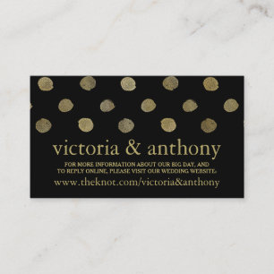 Moderne Black & Gold Polka Dots Wedding Website Begleitkarte