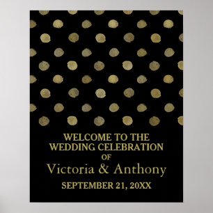 Moderne Black & Gold Polka Dots Wedding Willkommen Poster