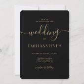 Moderne Black Gold Script Foto Initials Wedding Einladung (Vorderseite)