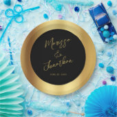 Moderne Black Gold Script Shiny Wedding Pappteller (Party)