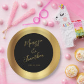 Moderne Black Gold Script Shiny Wedding Pappteller (Party)