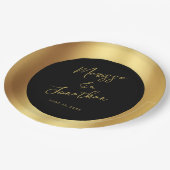 Moderne Black Gold Script Shiny Wedding Pappteller (Schrägansicht)
