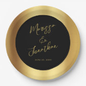 Moderne Black Gold Script Shiny Wedding Pappteller (Vorderseite)