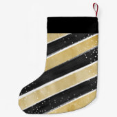 Moderne Black & Gold Snowflake Streifen Personalis Kleiner Weihnachtsstrumpf (Rückseite)