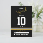 Moderne Black Gold Sporty Wedding RSVP Karte (Stehend Vorderseite)