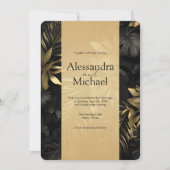Moderne Black Gold Tropical Blätter Wedding Einladung (Vorderseite)