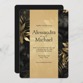 Moderne Black Gold Tropical Blätter Wedding Einladung