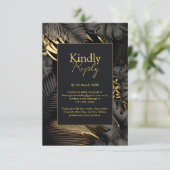Moderne Black Gold Tropical Blätter Wedding RSVP Karte (Stehend Vorderseite)