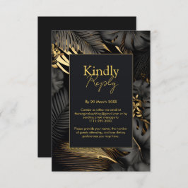 Moderne Black Gold Tropical Blätter Wedding RSVP Karte