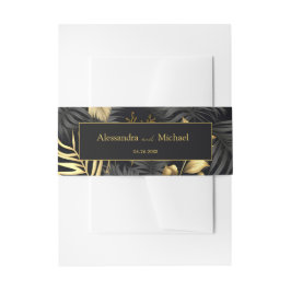 Moderne Black Gold Tropical Wedding Einladungsbanderole