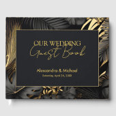 Moderne Black Gold Tropical Wedding Gästebuch (Vorderseite)